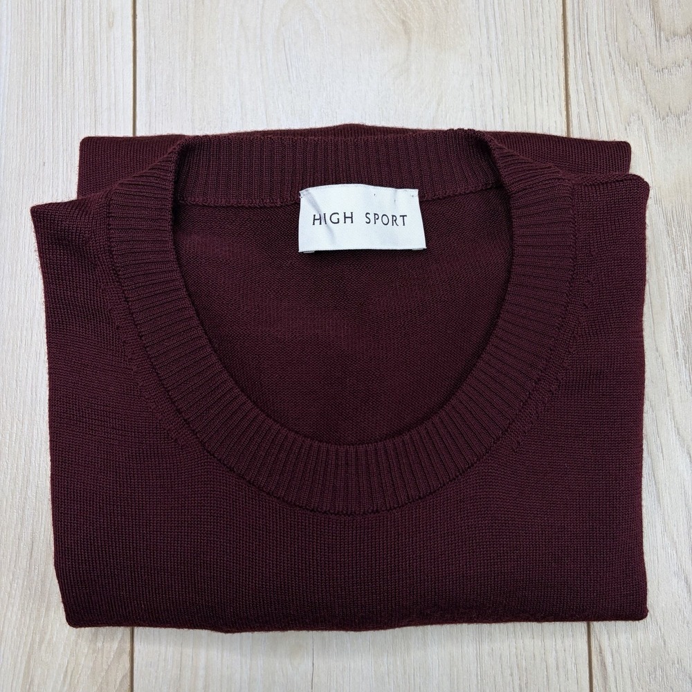 HIGH SPORT Maroon 100% Wool Knit Pullover Sweater Women's Large Crewneck Italy